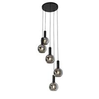QAZQA Art Deco hanglamp zwart met smoke glas rond 5-lichts - Josje - thumbnail