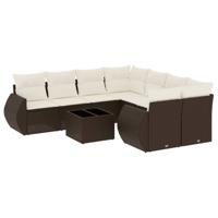 9-delige Loungeset met kussens poly rattan bruin - thumbnail