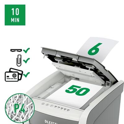 Leitz IQ Autofeed Small Office 50 P4 Papierversnipperaar 6 vellen Cross cut 4 x 28 mm P-4 20 l Ook geschikt voor Paperclips, Nietjes, Creditcards Leitz IQ Autofeed Small Office 50 P4 Papierversnipperaar 6 vellen Cross cut 4 x 28 mm P-4 20 l Ook geschikt voor Paperclips, Nietjes, Creditcards