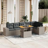 7-delige Loungeset met kussens poly rattan grijs - thumbnail