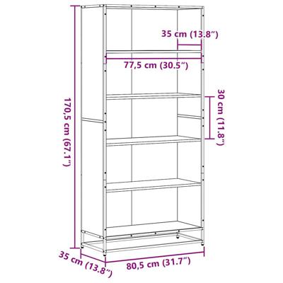 Boekenkast 80,5x35x170,5 cm bewerkt hout zwart