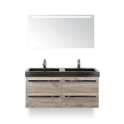 Seville Badmeubelset 120 cm - 4 laden Craft Oak - Wastafel Lucca Dubbel - met Sence Spiegel