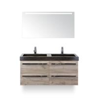 Seville Badmeubelset 120 cm - 4 laden Craft Oak - Wastafel Lucca Dubbel - met Sence Spiegel - thumbnail