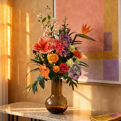 Handgebonden kunstboeket Tess Seattle - Oranje/Paars