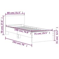 Bedframe met hoofdbord bewerkt hout betongrijs 75x190 cm - thumbnail