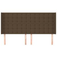 Hoofdbord met randen 203x16x118/128 cm stof donkerbruin - thumbnail