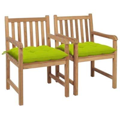 Tuinstoelen 2 st met heldergroene kussens massief teakhout