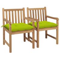 Tuinstoelen 2 st met heldergroene kussens massief teakhout - thumbnail