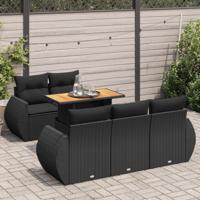 6-delige Loungeset met kussens poly rattan zwart - thumbnail
