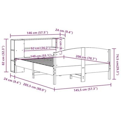 Bed met boekenkast zonder matras massief grenenhout 140x200 cm - thumbnail