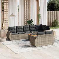 9-delige Loungeset met kussens poly rattan grijs - thumbnail