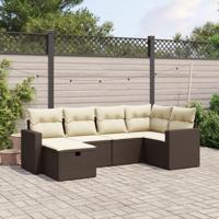 6-delige Loungeset met kussens poly rattan bruin - thumbnail