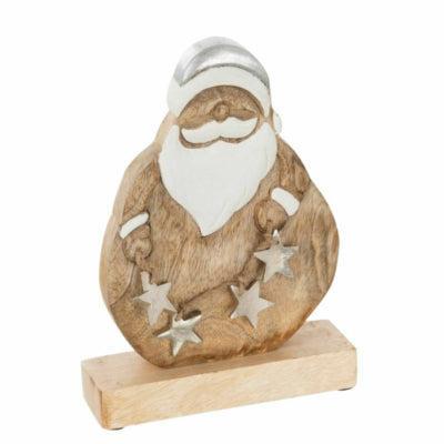 J-Line beeld kerstman mangohout 21 cm | 8 stuks