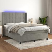 Boxspring met matras en LED fluweel lichtgrijs 140x200 cm - thumbnail