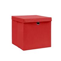 VidaXL Opbergboxen met deksel 10 st 28x28x28 cm rood - thumbnail