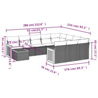 11-delige Loungeset met kussens poly rattan zwart - thumbnail