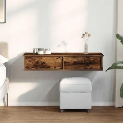 Wandschap met lades 100x37,5x19 cm bewerkt hout gerookt eiken Wandschap met lades 100x37,5x19 cm bewerkt hout gerookt eiken