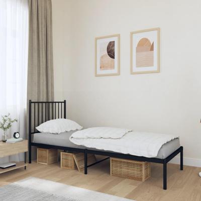 Bedframe met hoofdbord metaal zwart 80x200 cm