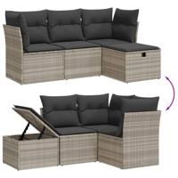 4-delige Loungeset met kussens poly rattan lichtgrijs - thumbnail