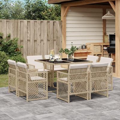 9-delige Tuinset met kussens poly rattan beige