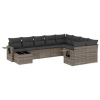 10-delige Loungeset met kussens poly rattan grijs - thumbnail