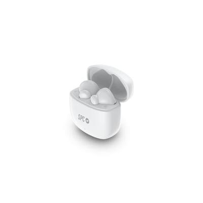 SPC Zion 2 Play Draadloze Bluetooth-hoofdtelefoon voor 28 uur batterij met meerdere ladingen, ultracompact, touch-bediening, handsfree, spraakassistent en zeer kleine USB-C-oplaadbox - wit