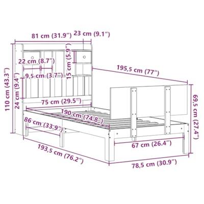 Bed met boekenkast zonder matras massief grenenhout 75x190 cm