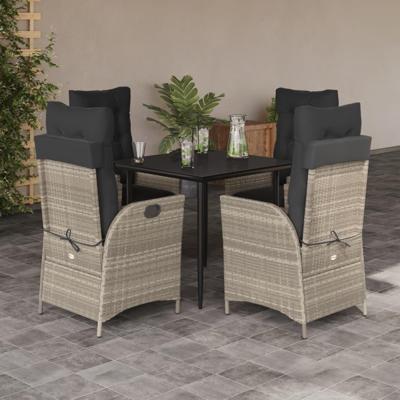 5-delige Tuinset met kussens poly rattan lichtgrijs
