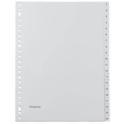 Pergamy tabbladen, ft A4, 23-gaatsperforatie, grijze PP, set 1-20