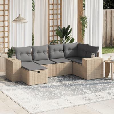 6-delige Loungeset met kussens poly rattan gemengd beige