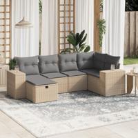 6-delige Loungeset met kussens poly rattan gemengd beige - thumbnail
