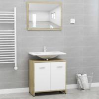 Vidaxl Badkamermeubelset Spaanplaat Wit En Sonoma Eikenkleurig - thumbnail