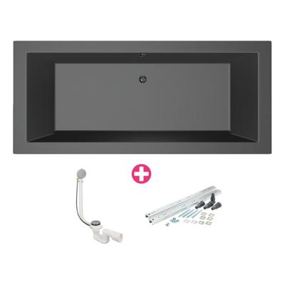 Ligbad Xenz Society | Inbouw | 175x80 cm | Incl.Badafvoer | Met overloop | Acryl | Zwart mat