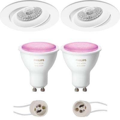 Pragmi Delton Pro - Inbouw Rond - Mat Wit - Kantelbaar - Ø82mm - Philips Hue - LED Spot Set GU10 - White and Color Ambiance - Bluetooth