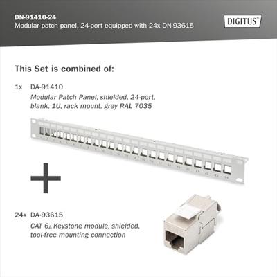 Digitus Patchpaneel 483 mm (19) CAT 6A Grijs Ingericht Digitus Patchpaneel 483 mm (19) CAT 6A Grijs Ingericht