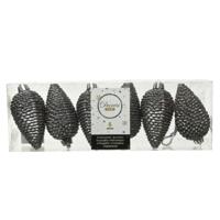 Dennenappels 6 st. warm grijs kerstversiering Decoris - Decoris - thumbnail