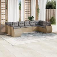 10-delige Loungeset met kussens poly rattan beige - thumbnail
