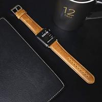 Retro leren bandje - Lichtbruin - Geschikt voor Apple Watch 38mm / 40mm / 41mm / 42mm - thumbnail