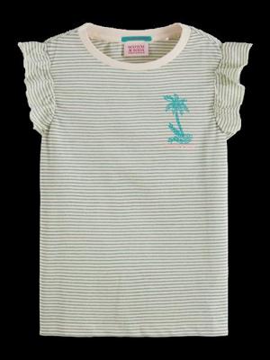 Ruffle detail lurex stripe relaxed-fit t-shirt Ocean Stripe