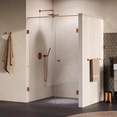 BRAUER Void Carving nisdeur 2-delig helder glas 140x200 omkeerbaar met draaideur 70 aan muur incl. glascoating PVD koper geborsteld