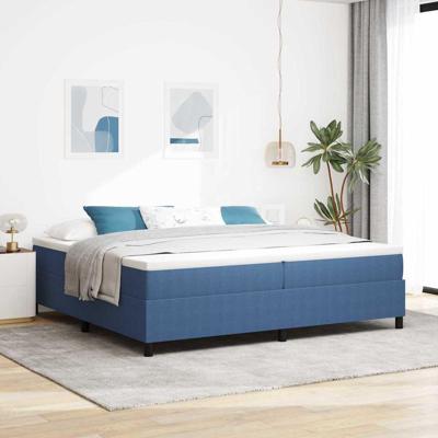 Boxspringbed Blauw en Wit 200 x 200 cm Katoen Stof