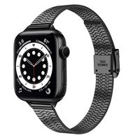 Stainless steel slim fit bandje - Zwart - Geschikt voor Apple Watch 44mm / 45mm / 46mm / 49mm - thumbnail