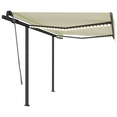 Luifel handmatig uittrekbaar met LED 3,5x2,5 m crèmekleurig