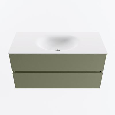 MONDIAZ VICA 100cm badmeubel onderkast Army 2 lades. Wastafel MOON midden 1 kraangat, kleur Talc.