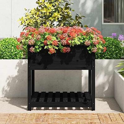VidaXL Plantenbak met schap 82,5x82,5x81 cm massief grenenhout zwart VidaXL Plantenbak met schap 82,5x82,5x81 cm massief grenenhout zwart