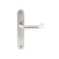 Hardbrass Deurkruk Stockholm op ovaal langschild sleutelgat 72mm - RVS - thumbnail