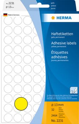 Etiket herma 2231 rond 13mm geel 2464st Etiket herma 2231 rond 13mm geel 2464st