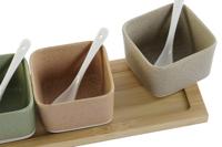Set voor voorgerechtjes DKD Home Decor 29 x 11,5 x 1,5 cm Porselein Multicolour Bamboe Scandinavisch - thumbnail