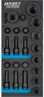 HAZET Krachtdopsleutelset 163-570/24 - 1/2 inch (12,5 mm) vierkant hol - Buitentwaalfkant tractieprofiel, Binnen-zeskant-profiel,