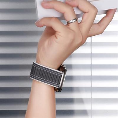 By Qubix - Nylon Wave band - Donkerblauw - Compatible met Apple Watch 44mm / 45mm / 46mm / 49mm - Compatible Apple watch bandjes